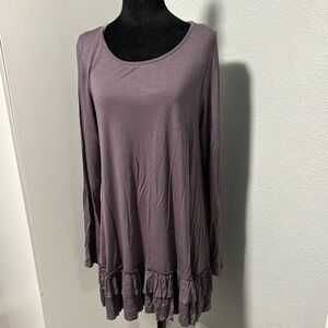 Easel Relaxed Purple Tunic with Ruffled Hem